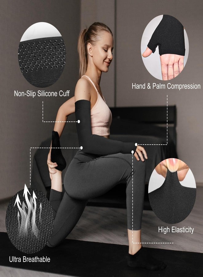 Hiball Lymphedema Medical Compression Arm Sleeve with Gauntlet, 20-30 mmHg Graduated Compression Full Arm Support for Women Men, Long Pressure Arm Hand Brace for Arthritis, Bursitis, Edema, Nerve Pain - Image 4